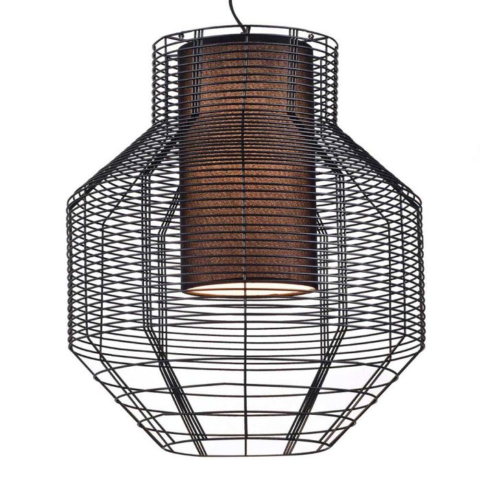 Pendente Lustre Net Bella Preto Com Metal Aramado E Tecido Ø32cm Lanterna Chinesa E-27 PD015S St1357-Bella Iluminação-Starlumen