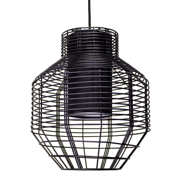 Pendente Lustre Net Bella Preto Com Metal Aramado E Tecido Ø32cm Lanterna Chinesa E-27 PD015S St1357-Bella Iluminação-Starlumen