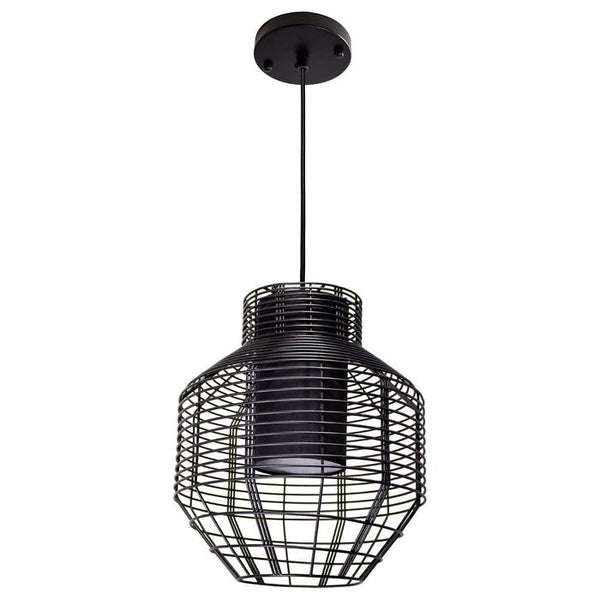 Pendente Lustre Net Bella Preto Com Metal Aramado E Tecido Ø32cm Lanterna Chinesa E-27 PD015S St1357-Bella Iluminação-Starlumen