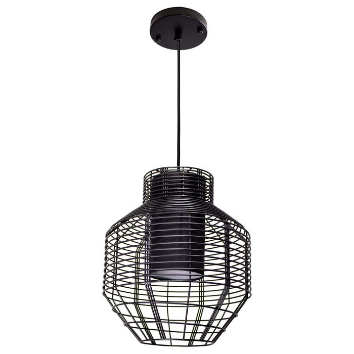 Pendente Lustre Net Bella Preto Com Metal Aramado E Tecido Ø32cm Lanterna Chinesa E-27 PD015S St1357-Bella Iluminação-Starlumen