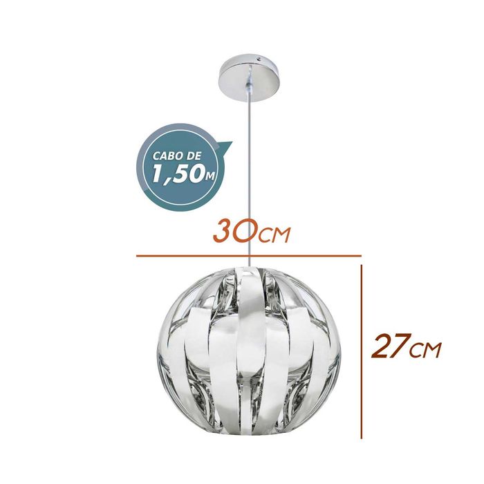 Pendente Lustre Oslo Em Acrilico 30cm 1E27 Cromado QPD1251-CR St562-Quality-Starlumen