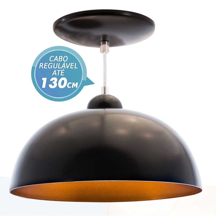 Pendente Meia Lua 30cm ST4007 - Preto com interior Cobre-Starlumen-