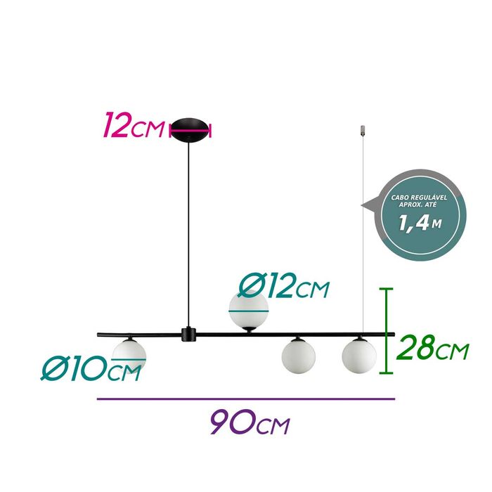 Pendente Orbit 4 Globos Esferas PDH1539PT Studioluce ST2423