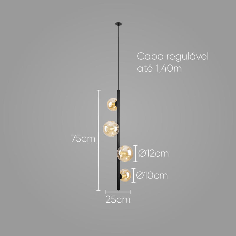 Pendente Orbit Preto e Champagne 4 Globos Esferas PDH1530CHPT Studioluce ST2663