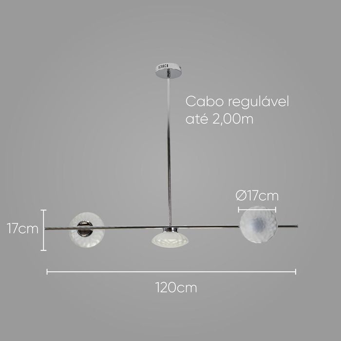 Pendente Petra Cromo e Fosco ZR106 L120xh17cm LED 12W 2700k Starlux ST2584-Starlux-Starlumen