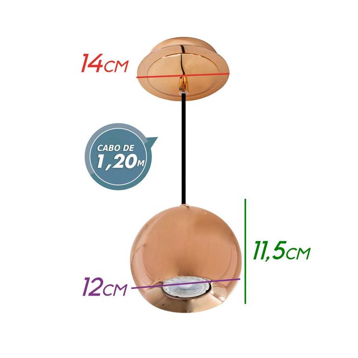 Pendente Pin Bella Iluminação Luminária Bola Metalizada Redondo Fh015A St1322