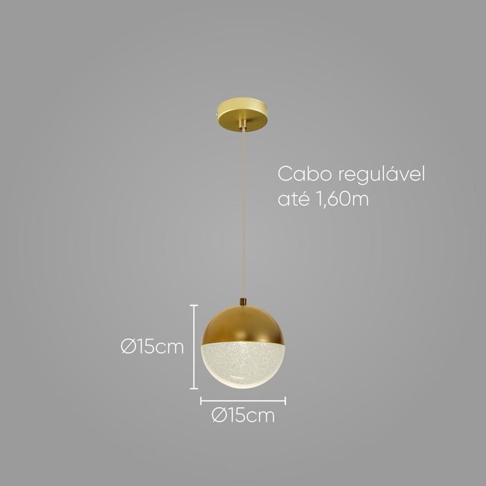 Pendente Poppy Ouro Fosco Globo 15cm para 1x G9 ZR139 Starlux ST2605