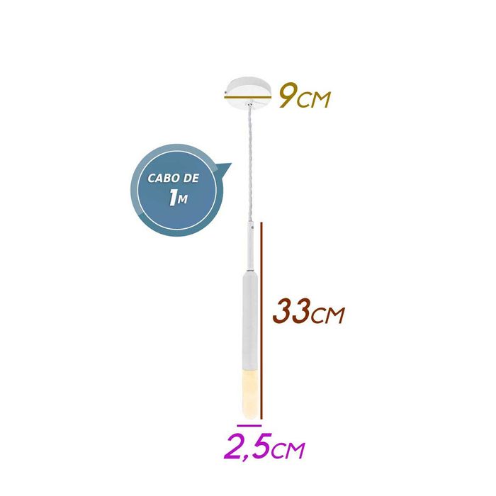 Pendente Slim Branco Soquete 1xg9 Metal Cúpula Vidro SW-11018 St1741