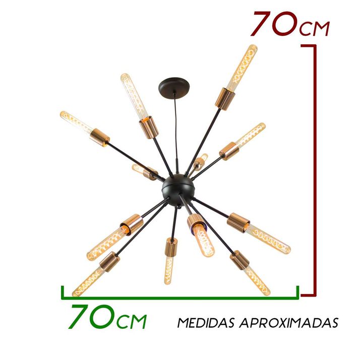 Pendente Sputnik Atom para 12 lâmpadas E27 Preto com Cobre PD-4965/12-PTCB ST598-Starlumen-