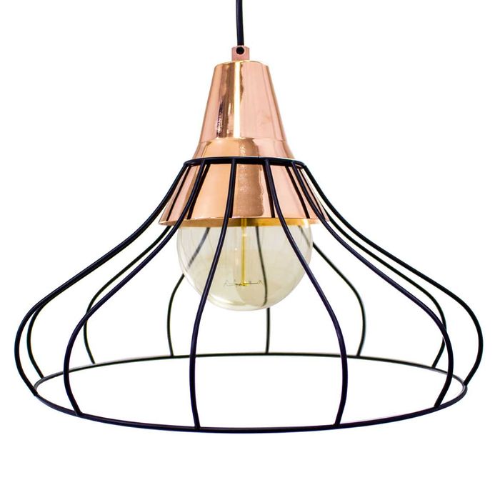 Pendente Vou Aramado Metal Bella Iluminação Preto com Cobre FO010E