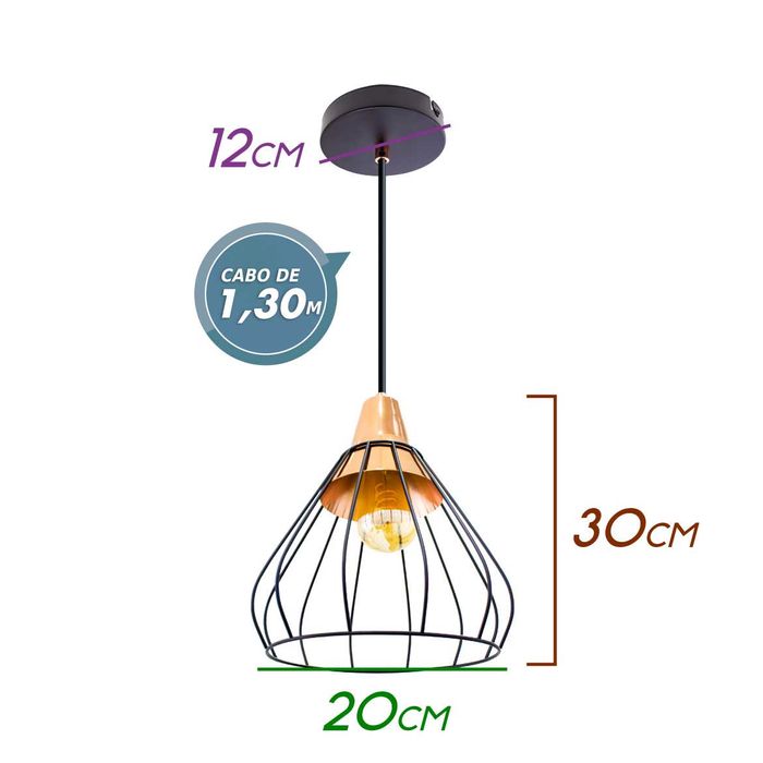 Pendente Vou Aramado Metal Bella Iluminação Preto com Cobre FO009E ST2642