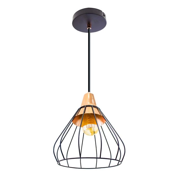 Pendente Vou Aramado Metal Bella Iluminação Preto com Cobre FO009E ST2642