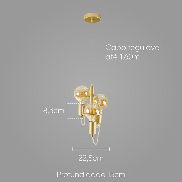 Pendente Zeki ZR142-GD Starlux + 3 LED G95 4W Âmbar ST2634-Starlux-Starlumen