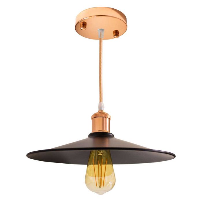 Pendente Chapéu Chinês Metal Cúpula Preta 26cm E27 St1375-Rosé
