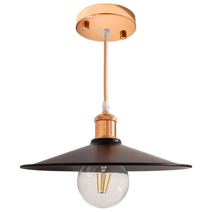 Pendente Chapéu Chinês Metal Cúpula Preta 26cm E27 St1375-Rosé