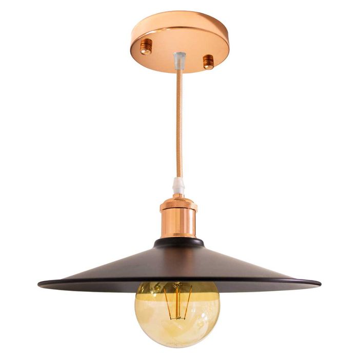 Pendente Chapéu Chinês Metal Cúpula Preta 26cm E27 St1375-Rosé