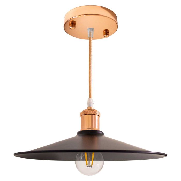 Pendente Chapéu Chinês Metal Cúpula Preta 30cm E27 St1376-Rosé