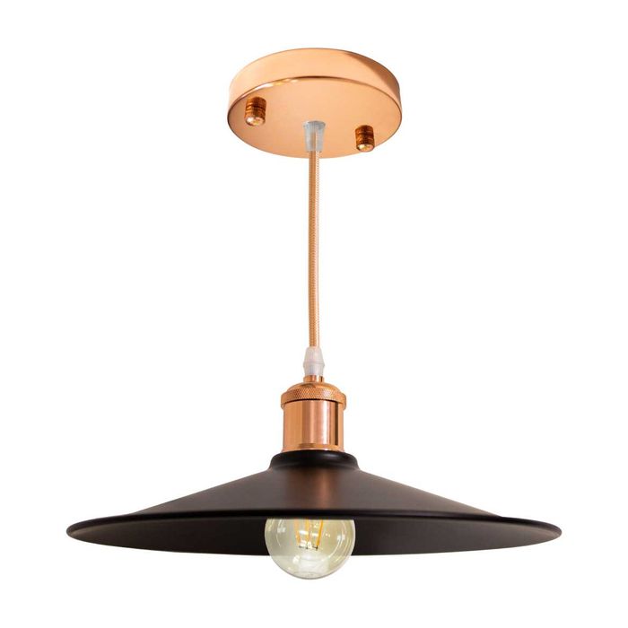 Pendente Chapéu Chinês Metal Cúpula Preta 30cm E27 St1376-Rosé