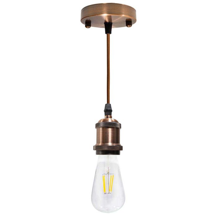 Pendente Tubo Cilindro Metal Soquete E27 Cordão DS2341 St1374-Marrom Bronze