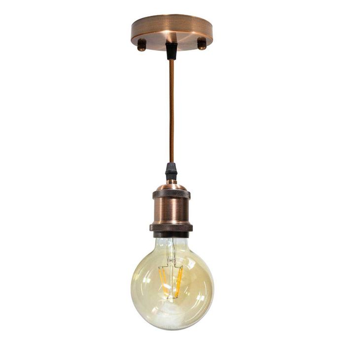 Pendente Tubo Cilindro Metal Soquete E27 Cordão DS2341 St1374-Marrom Bronze