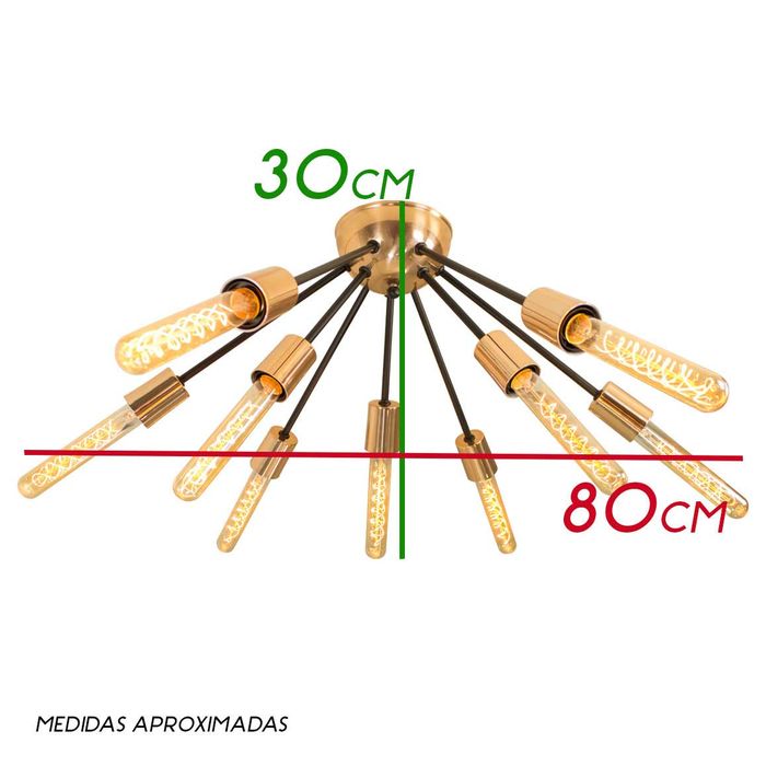 Plafon Atom Sputnik Preto com Cobre P/ 9 Lâmpadas PLF4964-PTCB St698-Starlumen-