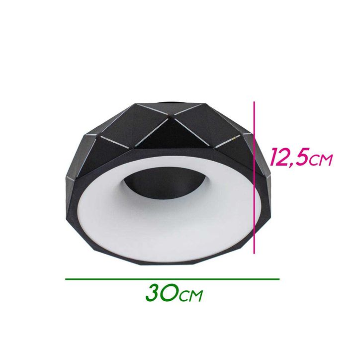 Plafon Otto Preto Led 16w Redondo 30cm WCR1540-30BK St1715