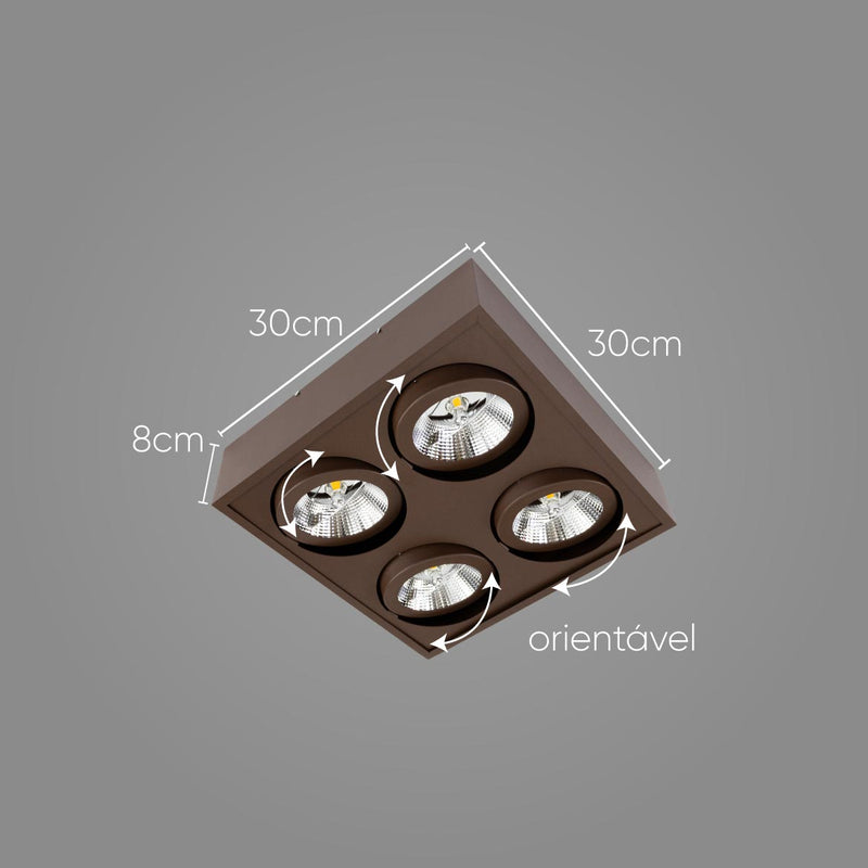 Plafon Spot Sobrepor Quadrado Box Marrom P/ 4x AR111 Orluce St2765-Orluce-Starlumen
