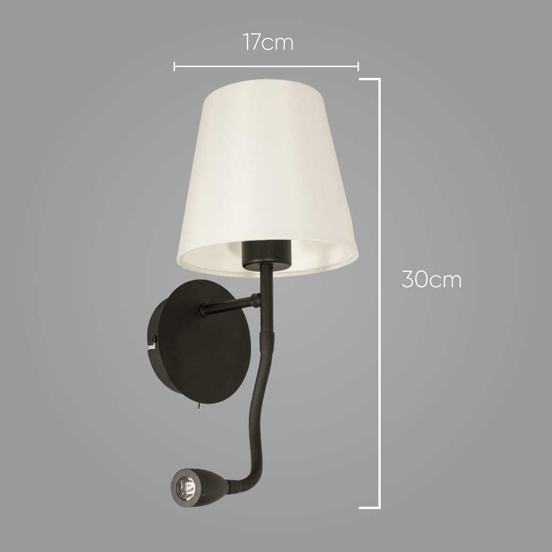 Arandela De Cabeceira Preta Cozy Abajur P/ Lampada E27 Com Led 2w Regulável QAR1337PT St1328