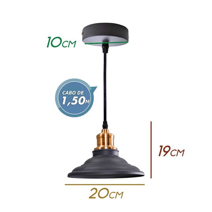 Pendente de Metal Preto com Cobre para Lâmpada E27 QPD1163-PT St1163