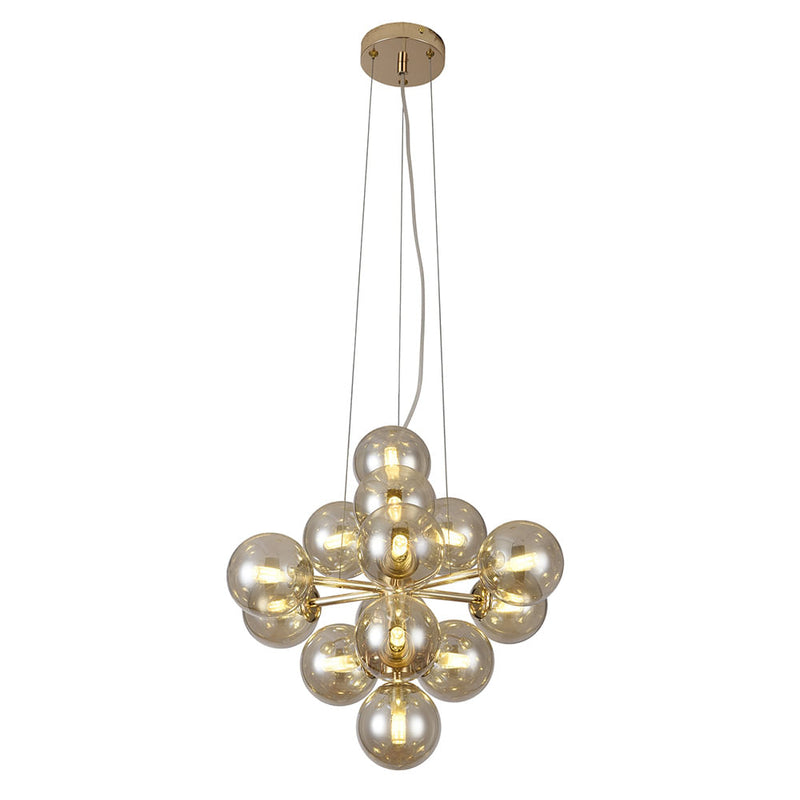 Pendente Vinha Dourado e Conhaque (d)45cm (a)45cm  14xg9 98w - QT001G - Bella Iluminação