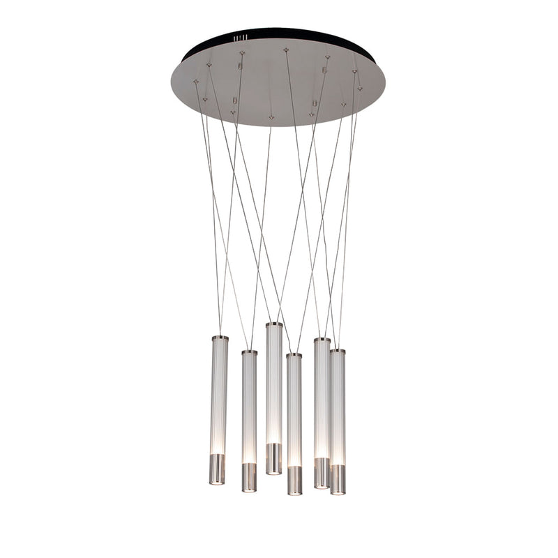 Pendente Agua Nickel e Transparente e Branco (d)60cm (a)38.5cm  6x7w 3000k 2040lm - RE015L - Bella Iluminação