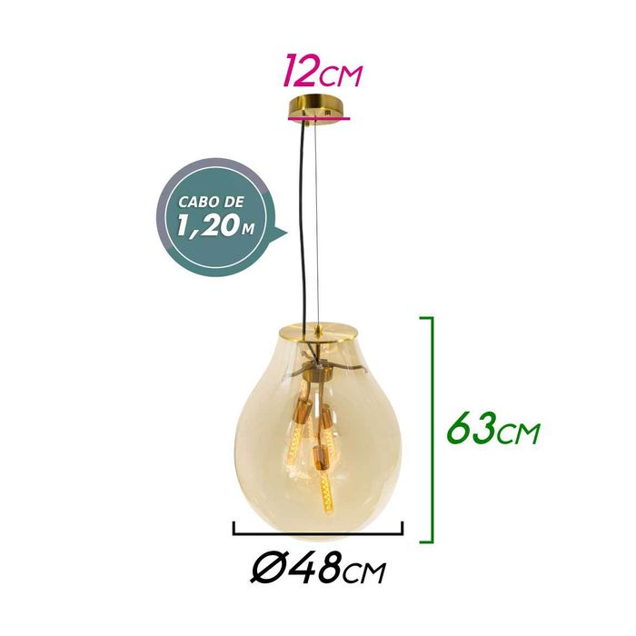 Pendente Caju Vidro 48x63cm 3xE27 Bella Iluminação RZ001EL St1882