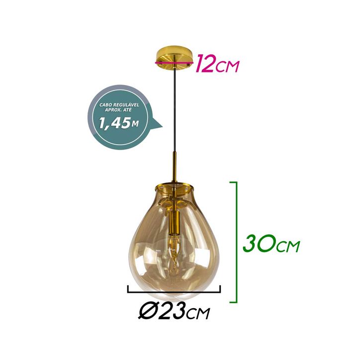 Pendente Caju Cúpula Vidro 23x30cm 1xE14 Bella Iluminação RZ001ES ST1882