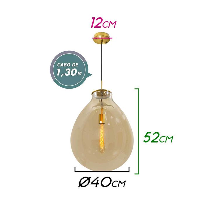 Pendente Caju Cúpula Vidro 40x52cm 1xE27 Bella Iluminação RZ001L St1882