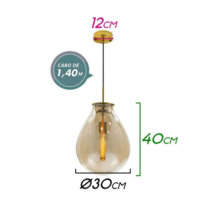 Pendente Caju Cúpula Vidro 30x40cm 1xE27 Bella Iluminação RZ001S St1882