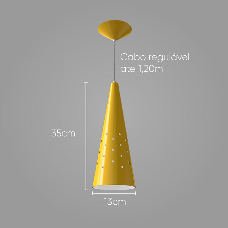 Pendente Cone 35cm em alumínio várias cores para lâmpada E27 - st4019-Amarelo