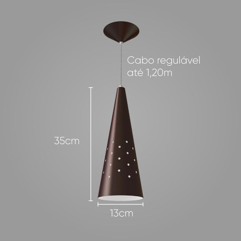 Pendente Cone 35cm em alumínio várias cores para lâmpada E27 - st4019-Marrom
