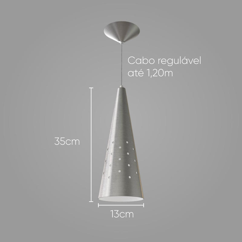 Pendente Cone 35cm em alumínio várias cores para lâmpada E27 - st4019-Escovado