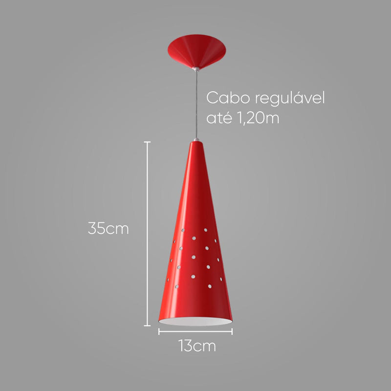 Pendente Cone 35cm em alumínio várias cores para lâmpada E27 - st4019-Vermelho