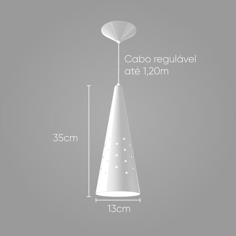 Pendente Cone 35cm em alumínio várias cores para lâmpada E27 - st4019-Branco