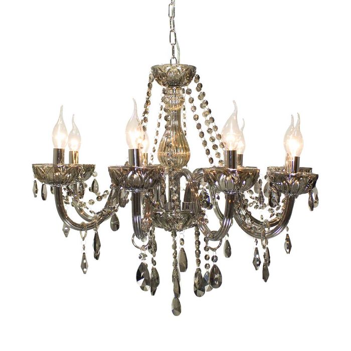 Lustre Cristal K9 Anjou Bella Fumê 8 Braço 58cm JF028S ST956