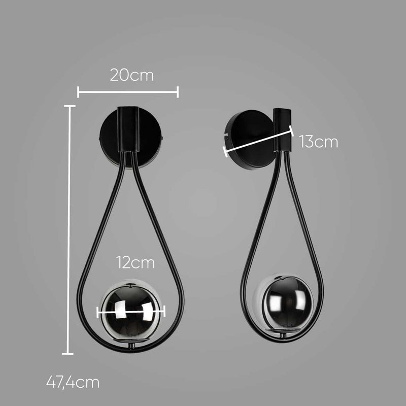 Arandela Pingo Preto e Globo de Vidro Cromo Negro TR002B Bella Iluminação ST2471