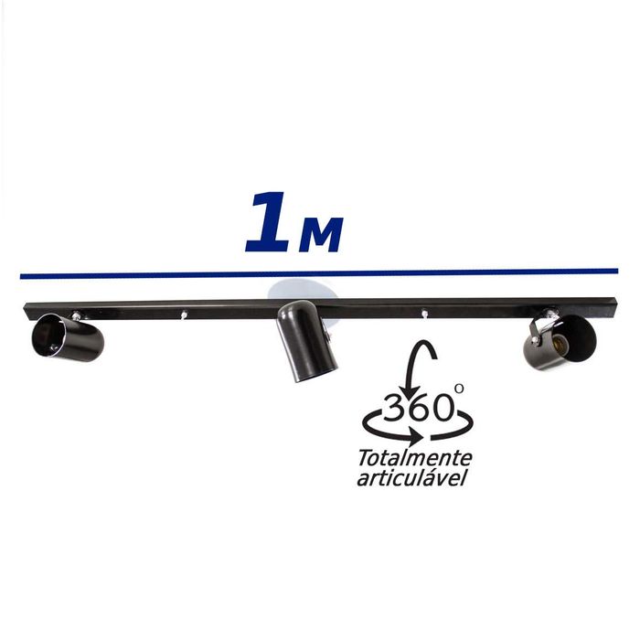 Trilho 3 Spots P/ Par20 100cm Preto 3000/3 ST958-Starlumen-