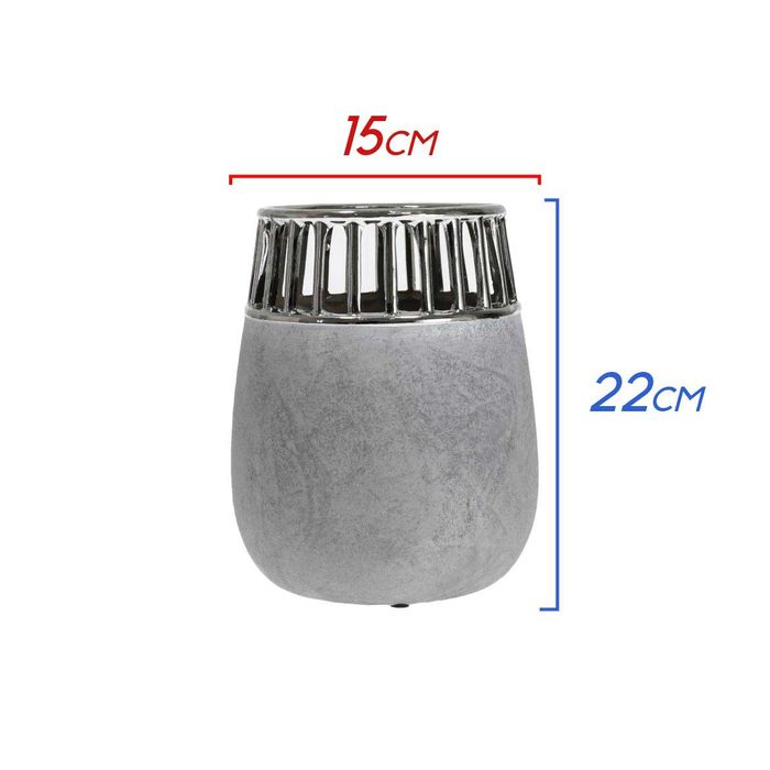 Vaso De Cerâmica Com Detalhe Em Metal Vh0044 St1674