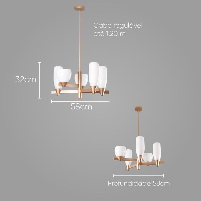 Pendente Akemi Ouro Fosco VL001-MG 5 Cúpulas Vidro para G9 Starlux ST2551