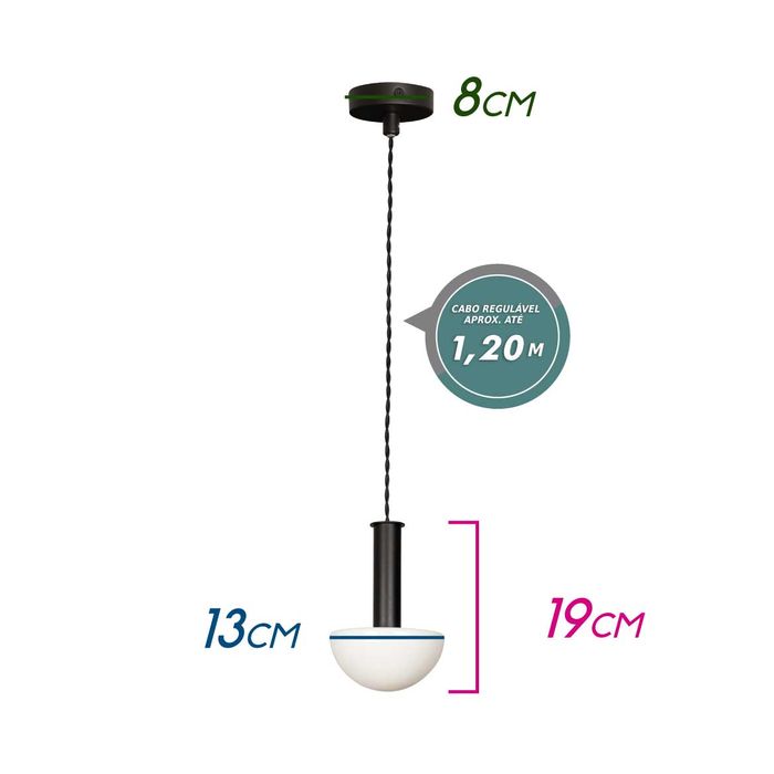 Pendente Artemis Preto e Vidro Branco VL004-BK Starlux ST2520