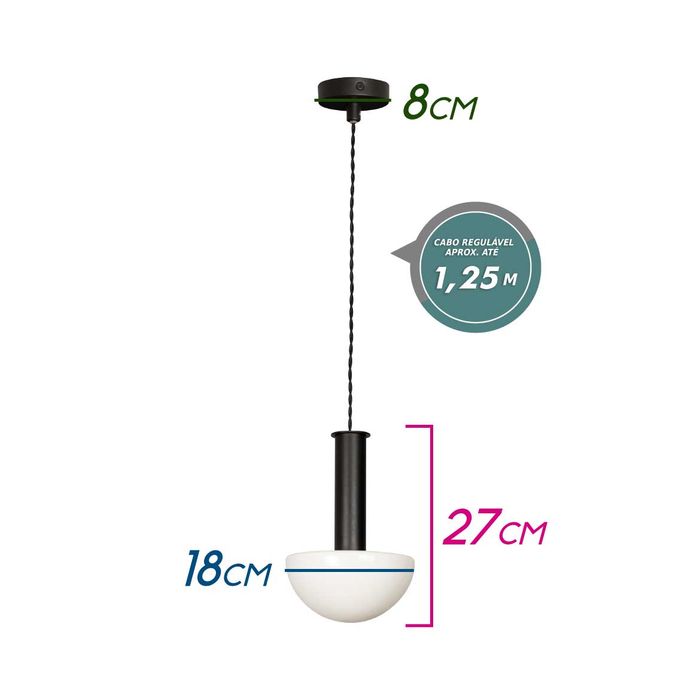 Pendente Artemis Preto Cupula de Vidro  para G9 VL005-BK Starlux ST2536