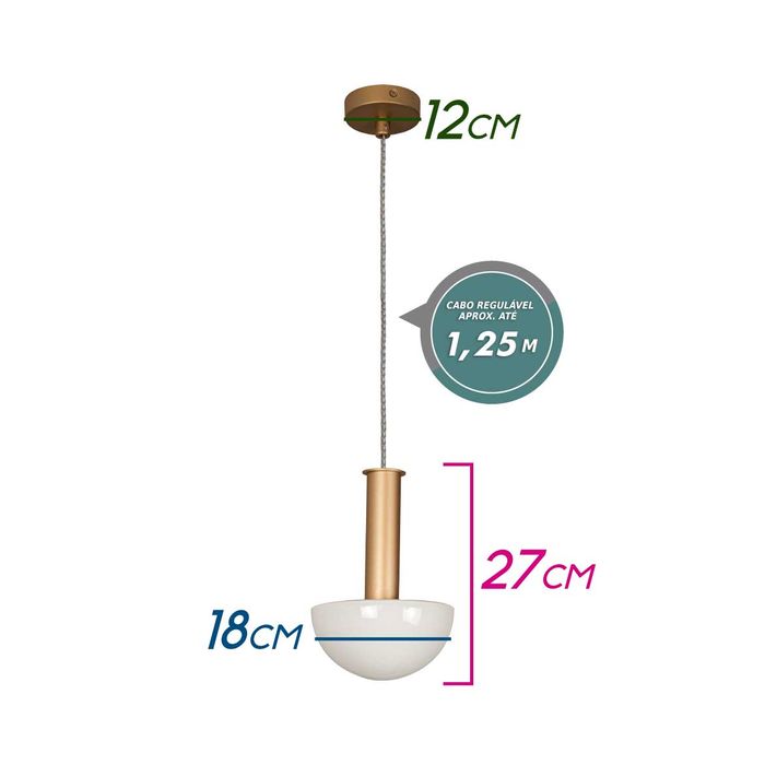 Pendente Artemis Ouro Cupula de Vidro  para G9 VL005-MG Starlux ST2536