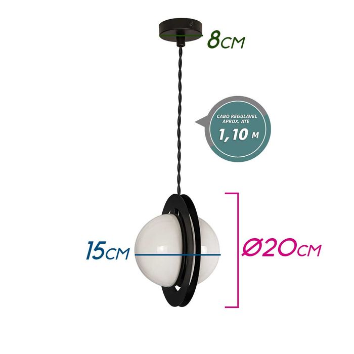Pendente Artemis Globo Vidro para 2 G9 VL011-BK Starlux ST2519