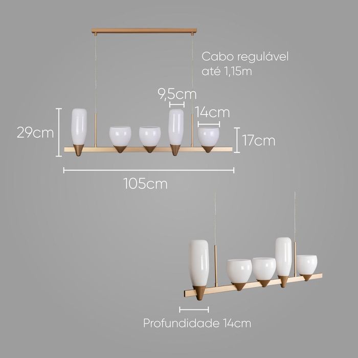 Pendente Akemi Ouro Fosco Cúpulas de Vidro para 5x LED G9 VL016-MG Starlux ST2535